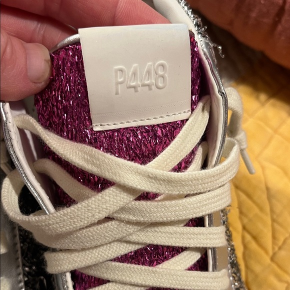 Silver and Pink Glitter High-Top Sneakers - Picture 3 of 8